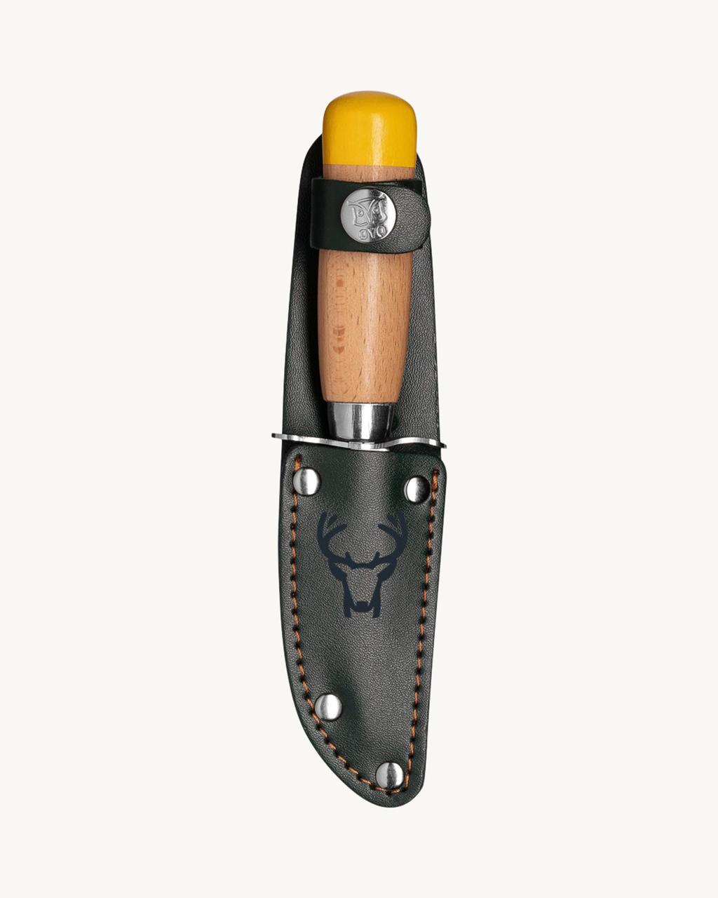 Scout knife w/leather sheath, green