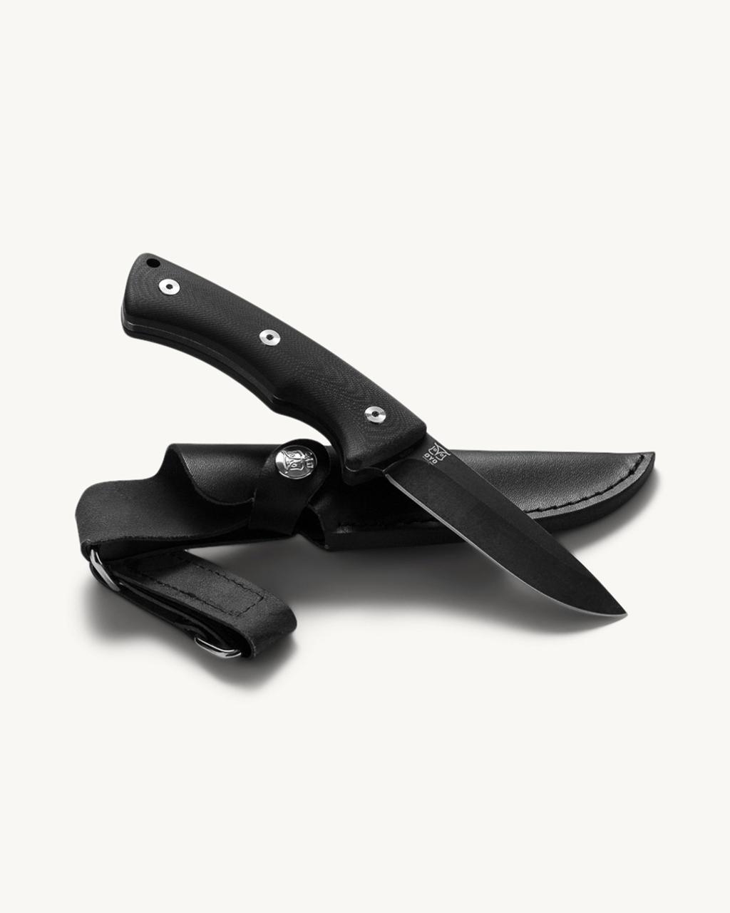 Falketind Black knife w/leather sheath